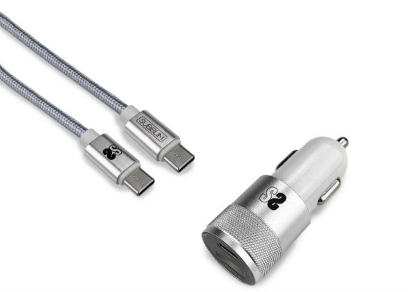 CARGADOR COCHE SUBBLIM DUAL PD PD18W+QC3.0 + C TO C CABLE SILVER