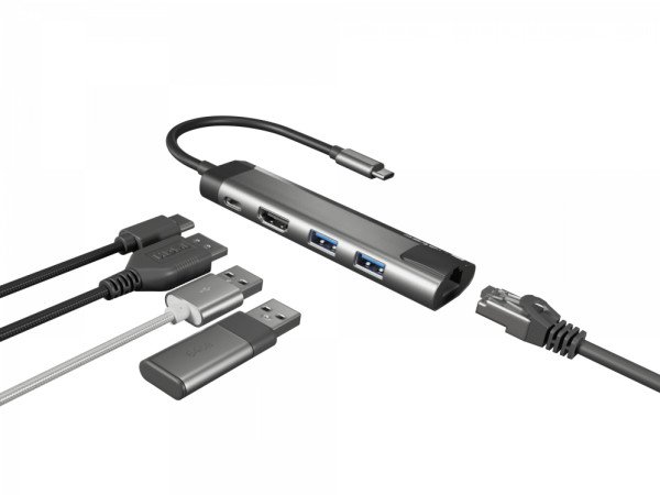 ADAPTADOR 5 IN 1 USB-C  NATEC FOWLER GO 2X USB 3.0 HUB, HDMI 4K, USB-C PD