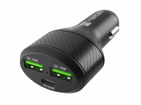 CARGADOR COCHE NATEC CONEY 2XUSB, 1XUSB-C QC3.0, PD 3.0 48W NEGRO