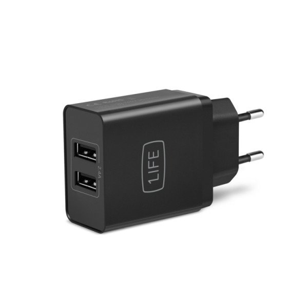 CARGADOR DE PARED 1LIFE 2XUSB NEGRO