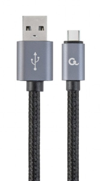 CABLE USB TIPO C GEMBIRD TRENZADO ALGODÃ“N CONECTORES METÃLICOS, 1,8 M, NEGRO