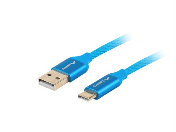 CABLE USB LANBERG 2.0 MACHO/USB C MACHO QUICK CHARGE 3.0 1M AZUL