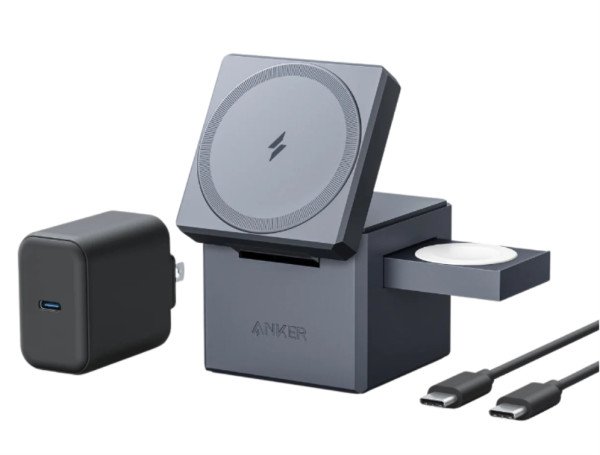 CARGADOR ANKER 3 EN 1 CON MAGSAFE CUBO GRIS