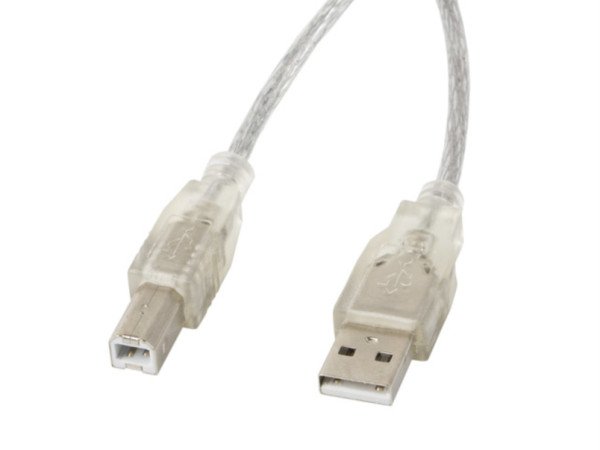 CABLE USB LANBERG USB-A MACHO A USB-B MACHO FERRITA 5M TRANSPARENTE